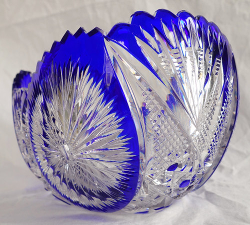 Richly cut cobalt blue overlay Baccarat crystal planter or bowl