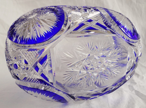 Richly cut cobalt blue overlay Baccarat crystal planter or bowl