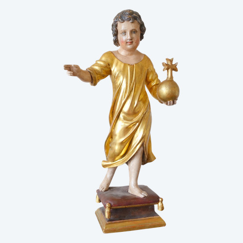 The Child Jesus carrying the cruciger orb, gilded wooden statue from the 18th century - Salvator Mundi