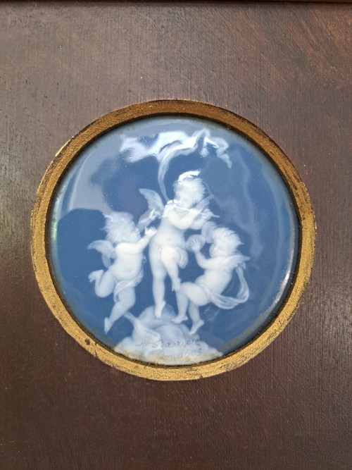 A.Barrière , Les anges musiciens , Plaque porcelaine , Art Déco , XX°.