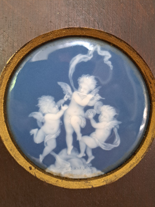 A.Barrière , Les anges musiciens , Plaque porcelaine , Art Déco , XX°.