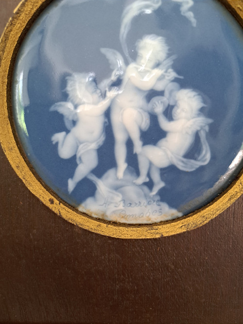 A.Barrière , Les anges musiciens , Plaque porcelaine , Art Déco , XX°.