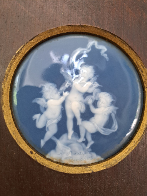 A.Barrière , Les anges musiciens , Plaque porcelaine , Art Déco , XX°.