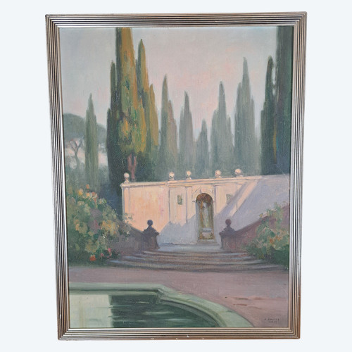 André Advier, The Terraces and Cypresses of the Villa d'Este, Oil On Canvas, 1937.