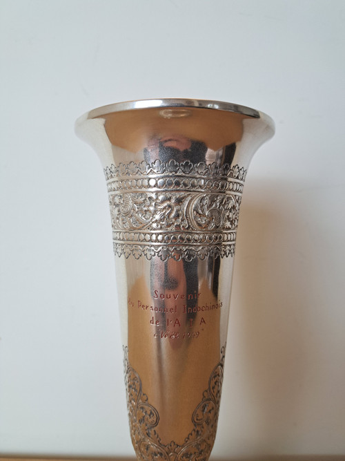 Indochina, Large Trumpet Vase, Sterling Silver, 850, xx°.