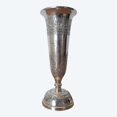 Indochina, Large Trumpet Vase, Sterling Silver, 850, xx°.