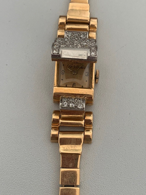 1767- Certina Lady's Watch Yellow Gold Platinum Diamonds