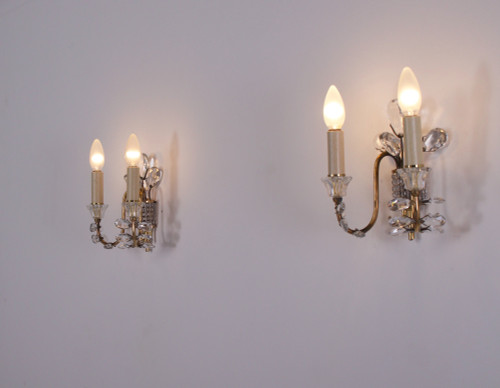 Pair of Maison Baguès-style brass cut-glass sconces.