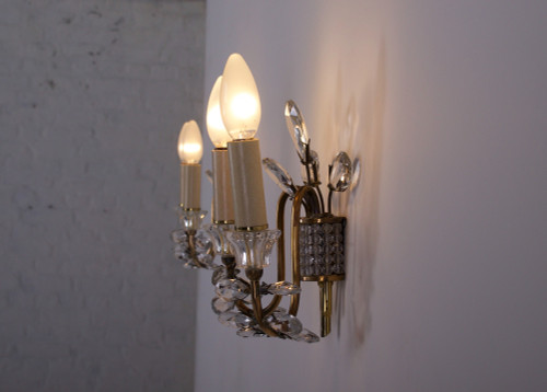 Pair of Maison Baguès-style brass cut-glass sconces.