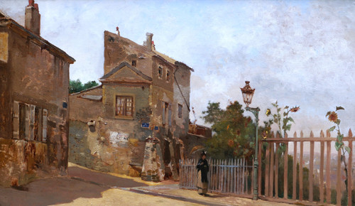 Jean d'ALHEIM, Donna con ombrellone che passeggia a Montmartre