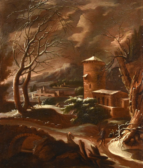 Winter Landscape, Francesco Foschi (ancona, 1710 - Rome, 1780) attributable