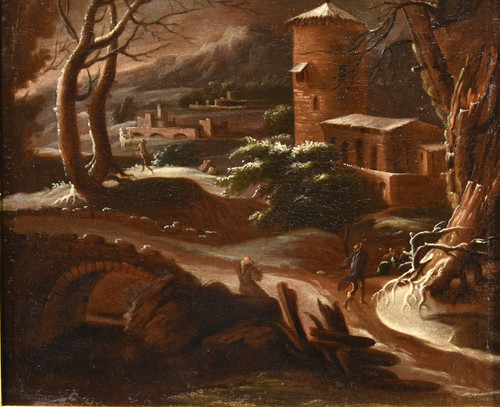 Winter Landscape, Francesco Foschi (ancona, 1710 - Rome, 1780) attributable