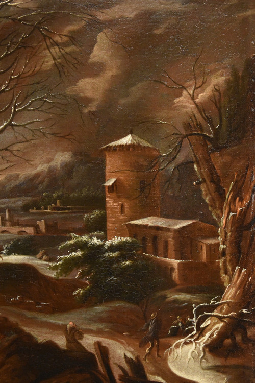 Winter Landscape, Francesco Foschi (ancona, 1710 - Rome, 1780) attributable