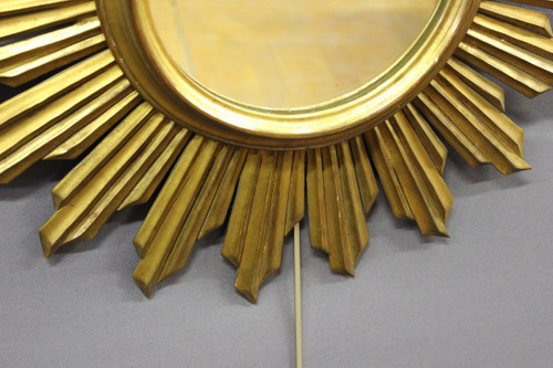 Carved And Gilded Wood Sun Mirror Circa 1970