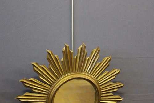 Carved And Gilded Wood Sun Mirror Circa 1970