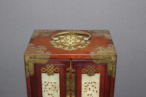 XXth Century Small Chinese Wood and Hard Stone Cabinet