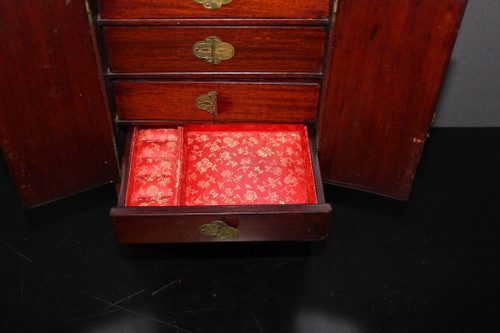 XXth Century Small Chinese Wood and Hard Stone Cabinet