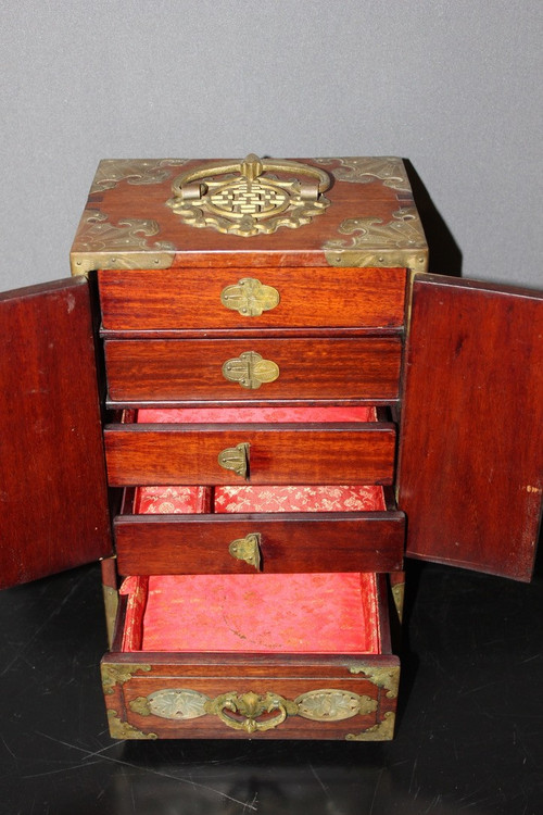 XXth Century Small Chinese Wood and Hard Stone Cabinet