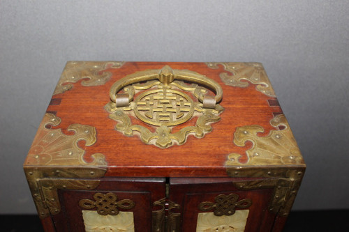 XXth Century Small Chinese Wood and Hard Stone Cabinet