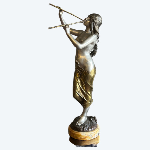 édouard Drouot (1859-1945) "muse Des Bois" Grande bronzo dorato e argentato 1900 ca.