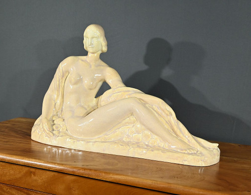 Art Deco sculpture "Jeune femme parmi les fleurs", Odyv, Manufacture Berlot-Mussier - 1930