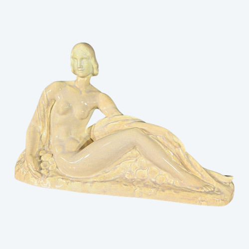 Art Deco sculpture "Jeune femme parmi les fleurs", Odyv, Manufacture Berlot-Mussier - 1930