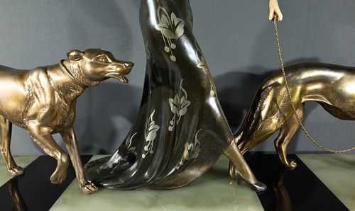 Grande scultura "En Promenade", firmata Menneville et Rochard - 1930