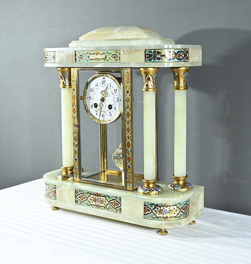 Onyx and Enamel Column Clock, Napoleon III - Mid-19th century