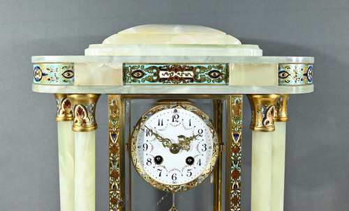 Onyx and Enamel Column Clock, Napoleon III - Mid-19th century