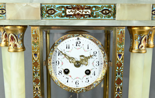 Onyx and Enamel Column Clock, Napoleon III - Mid-19th century