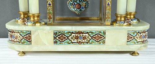 Onyx and Enamel Column Clock, Napoleon III - Mid-19th century