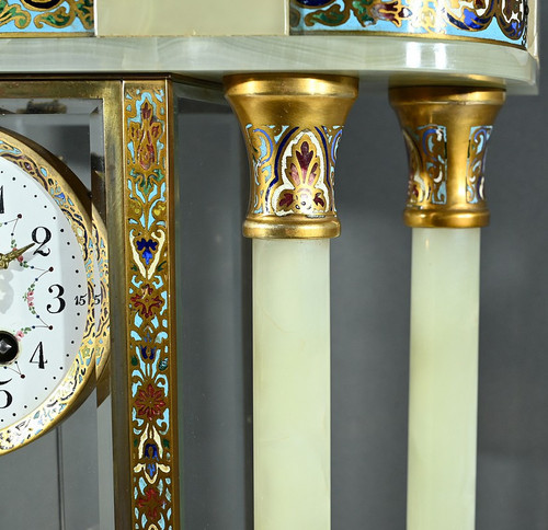 Onyx and Enamel Column Clock, Napoleon III - Mid-19th century