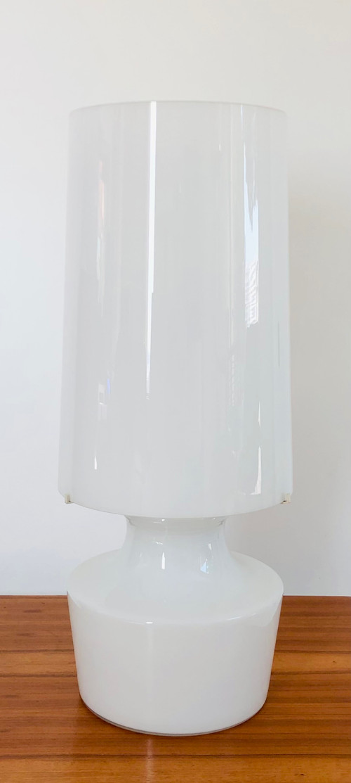 Living room lamp in white glass, Italy 60s