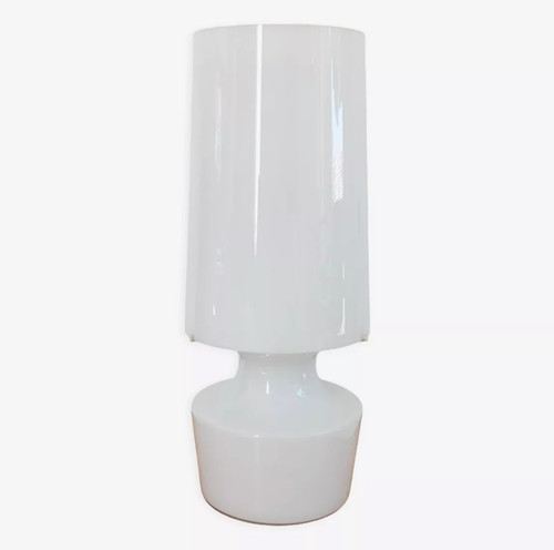 Living room lamp in white glass, Italy 60s