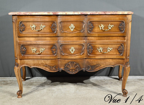 Walnut Crossbow Chest of Drawers, Louis XV style - Early 20th century