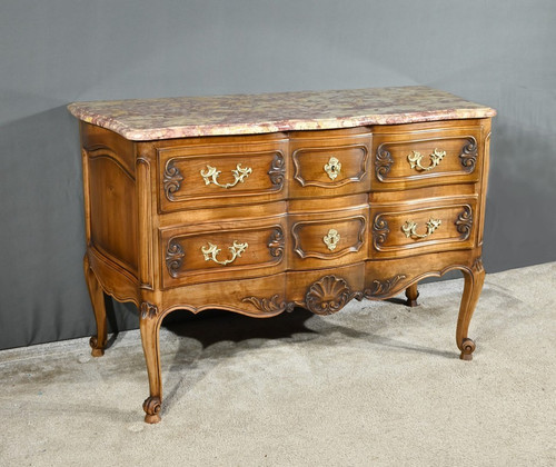 Walnut Crossbow Chest of Drawers, Louis XV style - Early 20th century