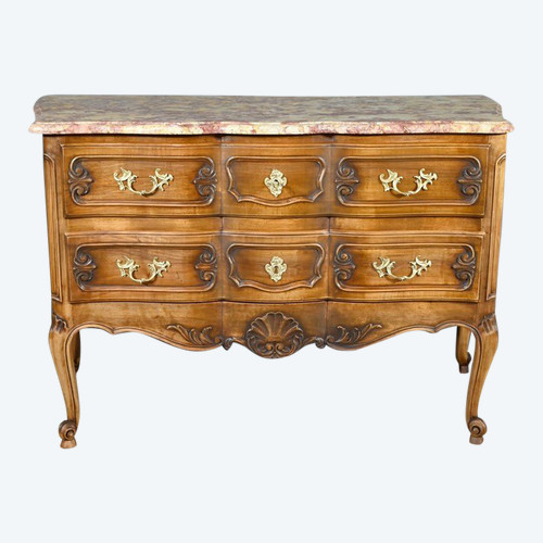 Walnut Crossbow Chest of Drawers, Louis XV style - Early 20th century