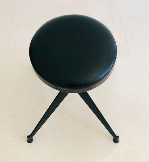 Adjustable stool in black skai, Italy 80s