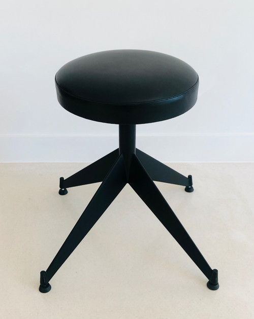 Adjustable stool in black skai, Italy 80s