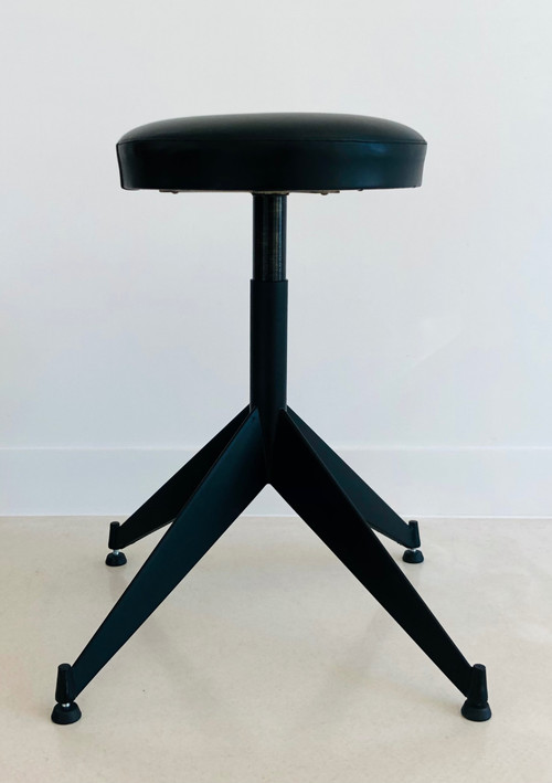 Adjustable stool in black skai, Italy 80s