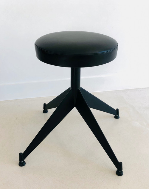 Adjustable stool in black skai, Italy 80s