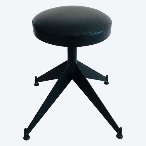 Adjustable stool in black skai, Italy 80s