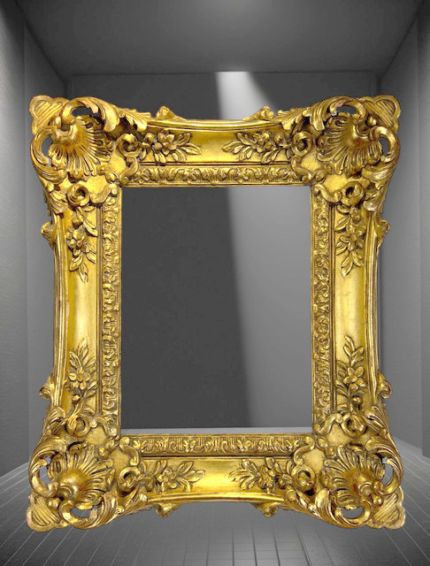 CADRE XIXe DE STYLE LOUIS XV EN CHÊNE SCULPTÉ ET DORÉ POUR PEINTURE 31 CM X 24CM