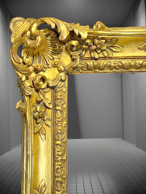 CADRE XIXe DE STYLE LOUIS XV EN CHÊNE SCULPTÉ ET DORÉ POUR PEINTURE 31 CM X 24CM