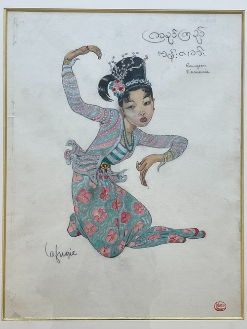 Léa LAFUGIE (1890-1972), gouache of a Burmese dancer