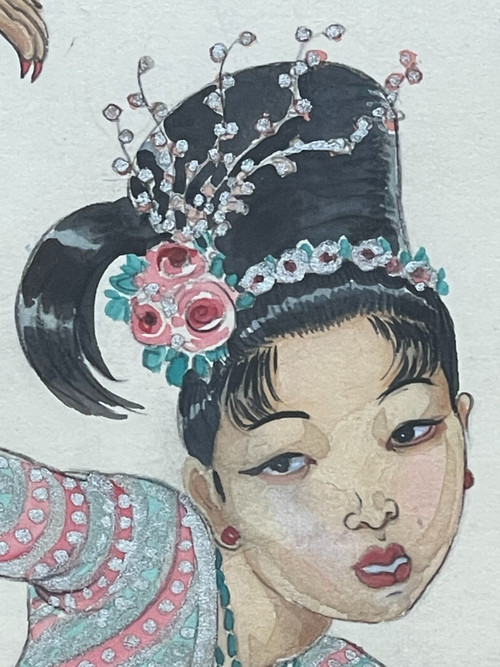 Léa LAFUGIE (1890-1972), gouache of a Burmese dancer