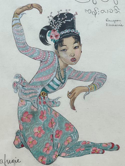 Léa LAFUGIE (1890-1972), gouache of a Burmese dancer