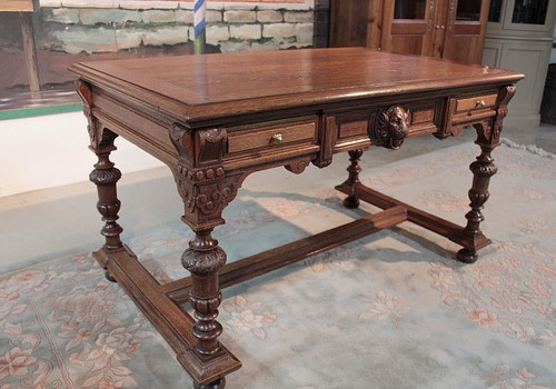 Gothic style oak desk - 20th century