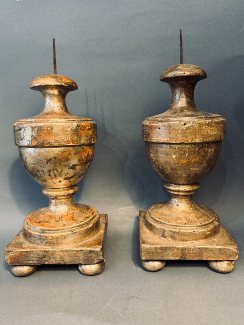 Pair of carved wood and silvered candlesticks 18th century