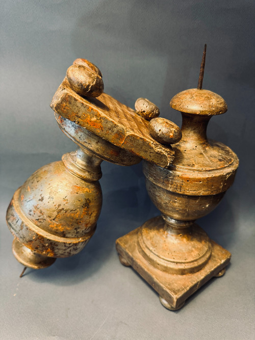 Pair of carved wood and silvered candlesticks 18th century